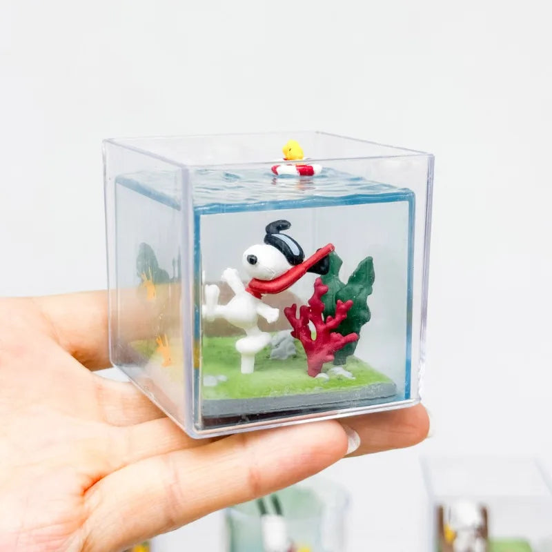 Snoopy Happy Vacations Series Miniature Landscape Bottle Blind Box Toy Desktop Ornament Anime Peripheral Gifts