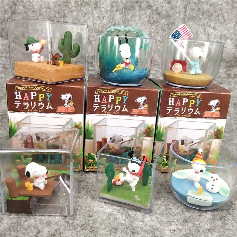 Snoopy Happy Vacations Series Miniature Landscape Bottle Blind Box Toy Desktop Ornament Anime Peripheral Gifts