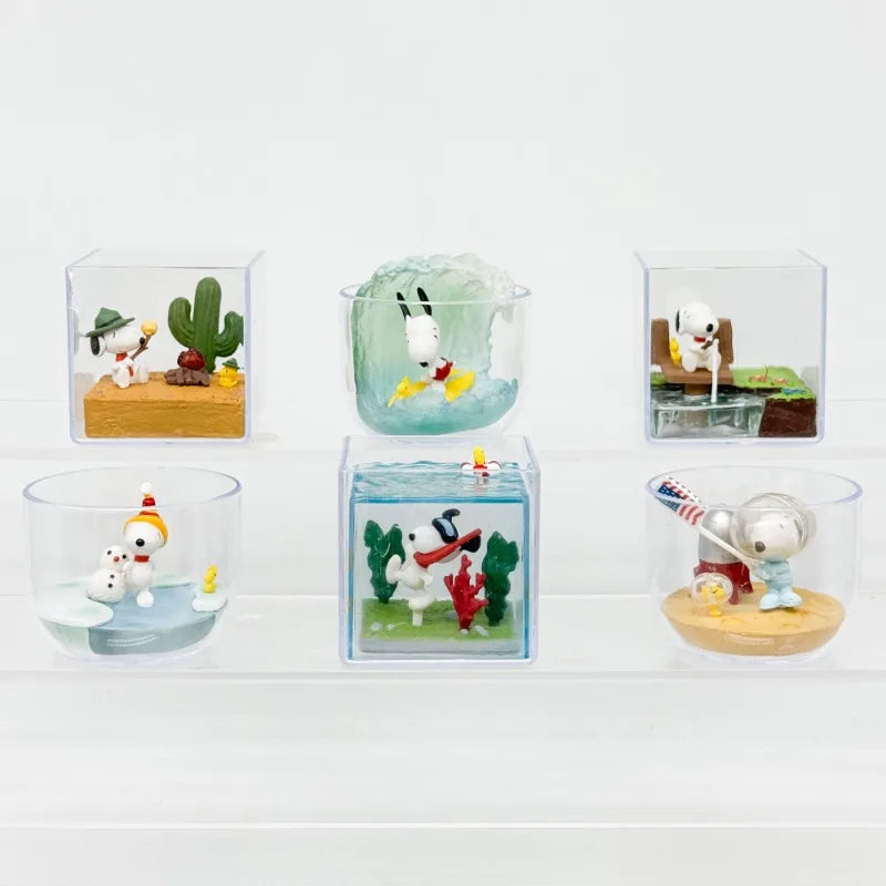 Snoopy Happy Vacations Series Miniature Landscape Bottle Blind Box Toy Desktop Ornament Anime Peripheral Gifts